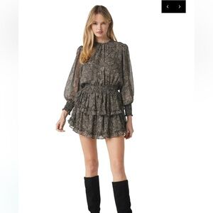 Misa Los Angeles Camilla Paisley shimmer mini dress with ruffled skirt